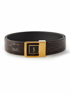 SAINT LAURENT - 3cm Logo-Embellished Croc-Effect Leather Belt - Brown