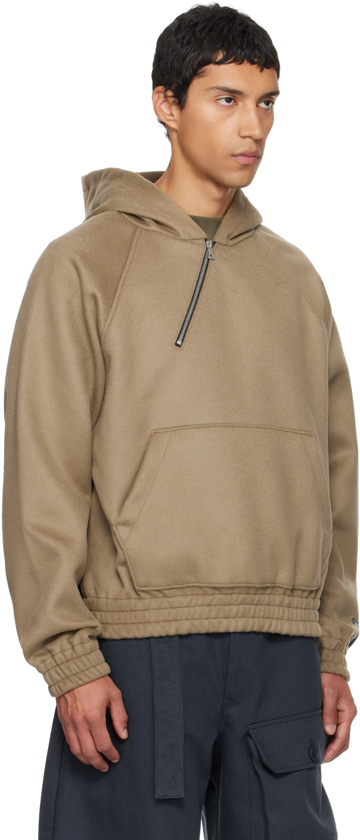 Reese Cooper Gray Merino Wool Quarter Zip Hoodie