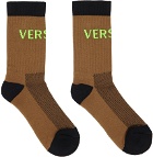 Versace Brown & Black Logo Socks