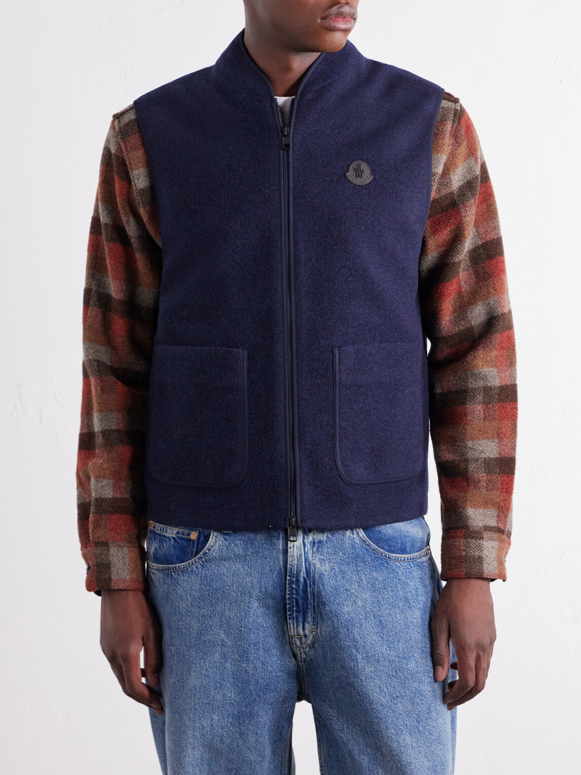 Moncler - Logo-Appliquéd Wool-Fleece Gilet - Blue