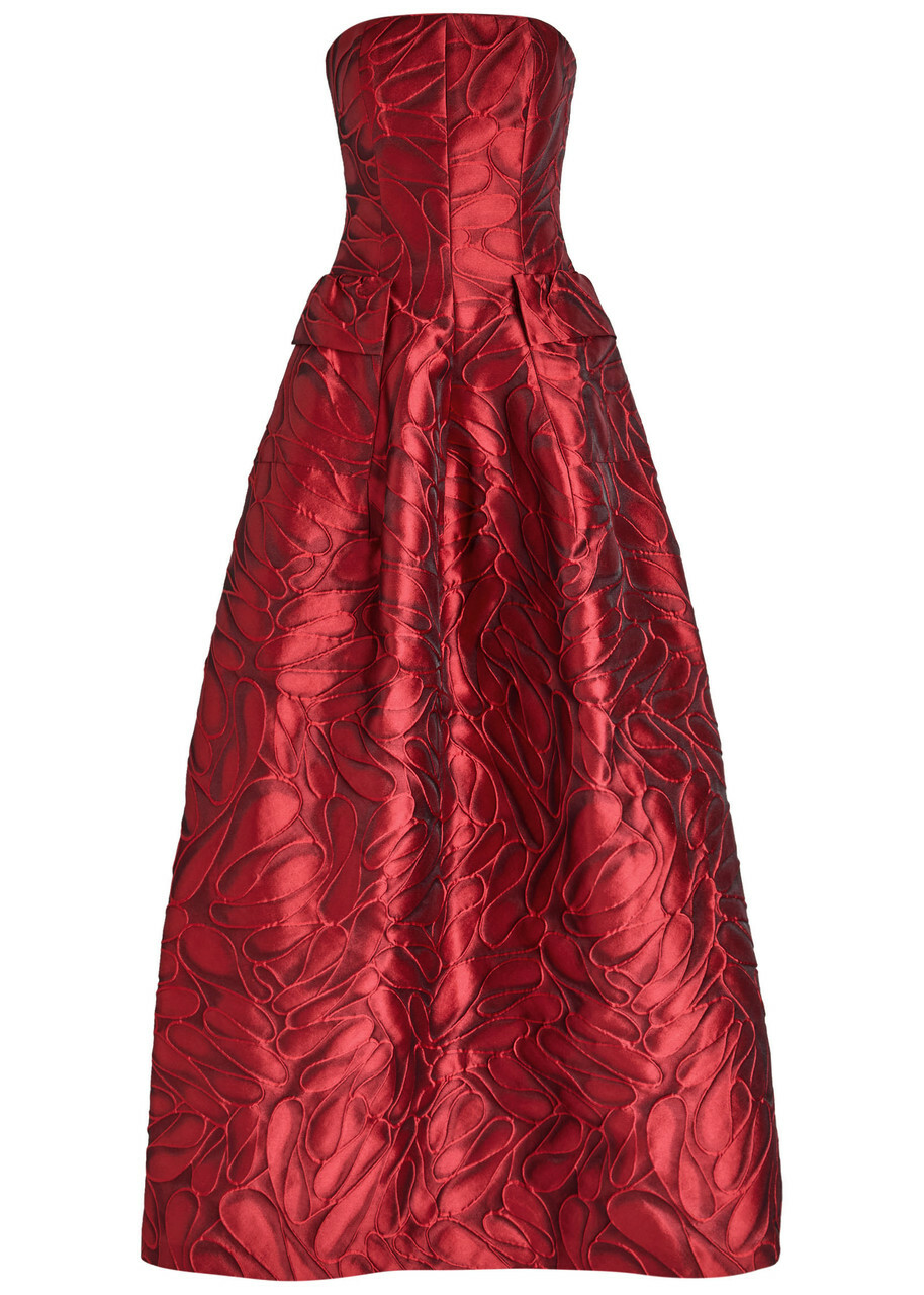 Talbot Runhof Patterned-jacquard Woven Gown Red
