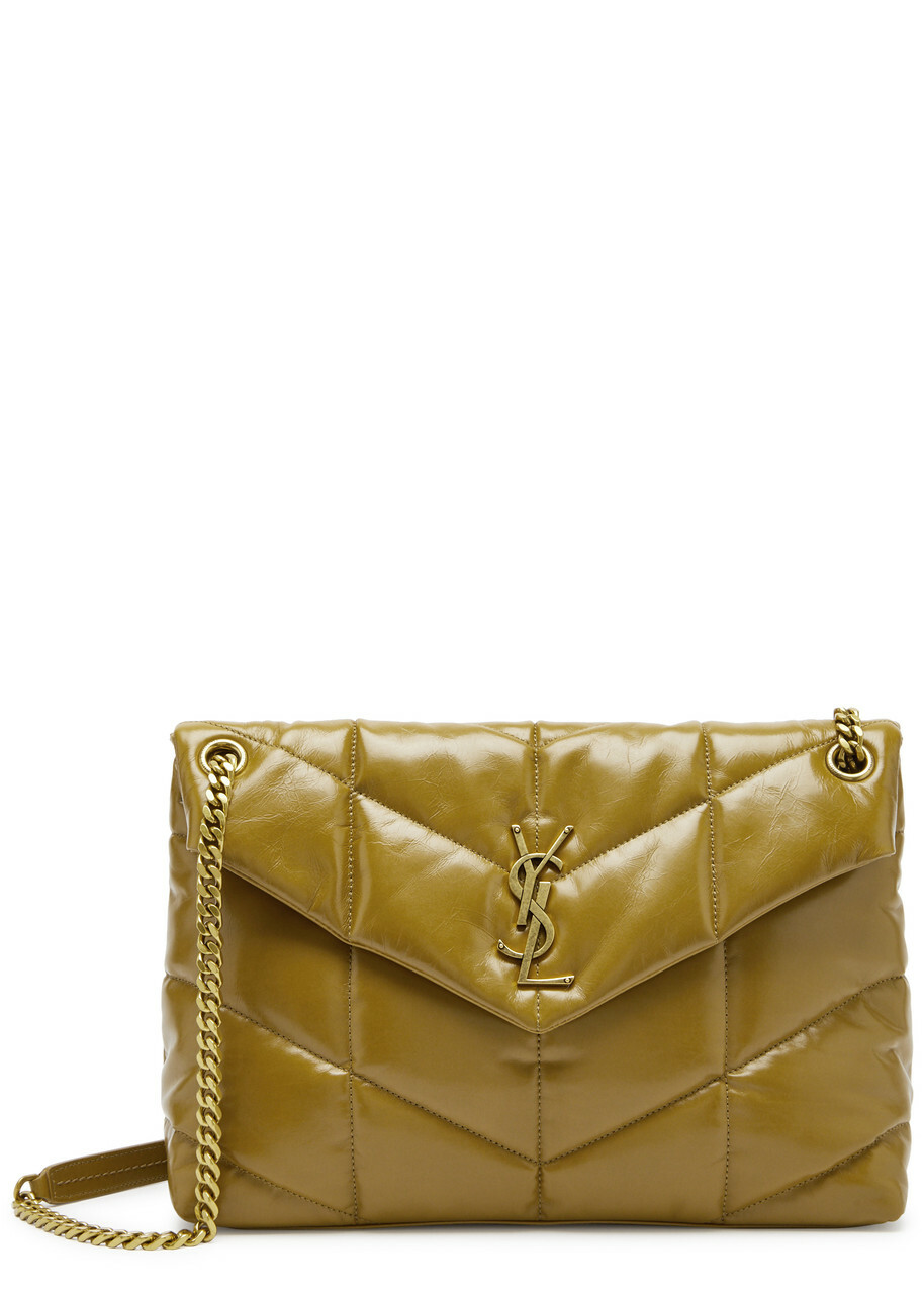 Saint Laurent - Women's Camel Lou Puffer Leather Shoulder bag - Quilted Chevron Matelassé - One Size
