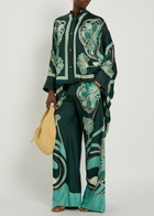 LA Double J Printed Silk-twill Palazzo Trousers Black