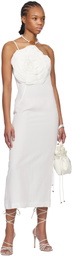Blumarine White Sheath Rose Detail Midi Dress