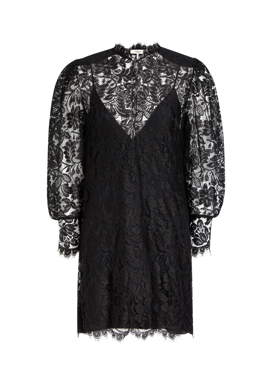 Chloe Floral-lace Mini Dress Black
