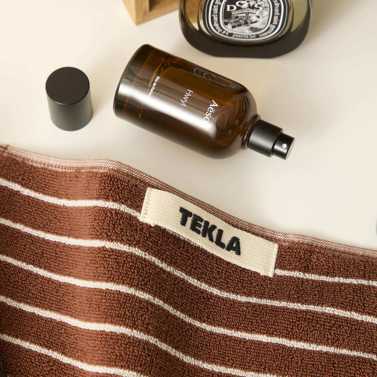 Tekla Fabrics Wash Cloth in Rust Stripes 