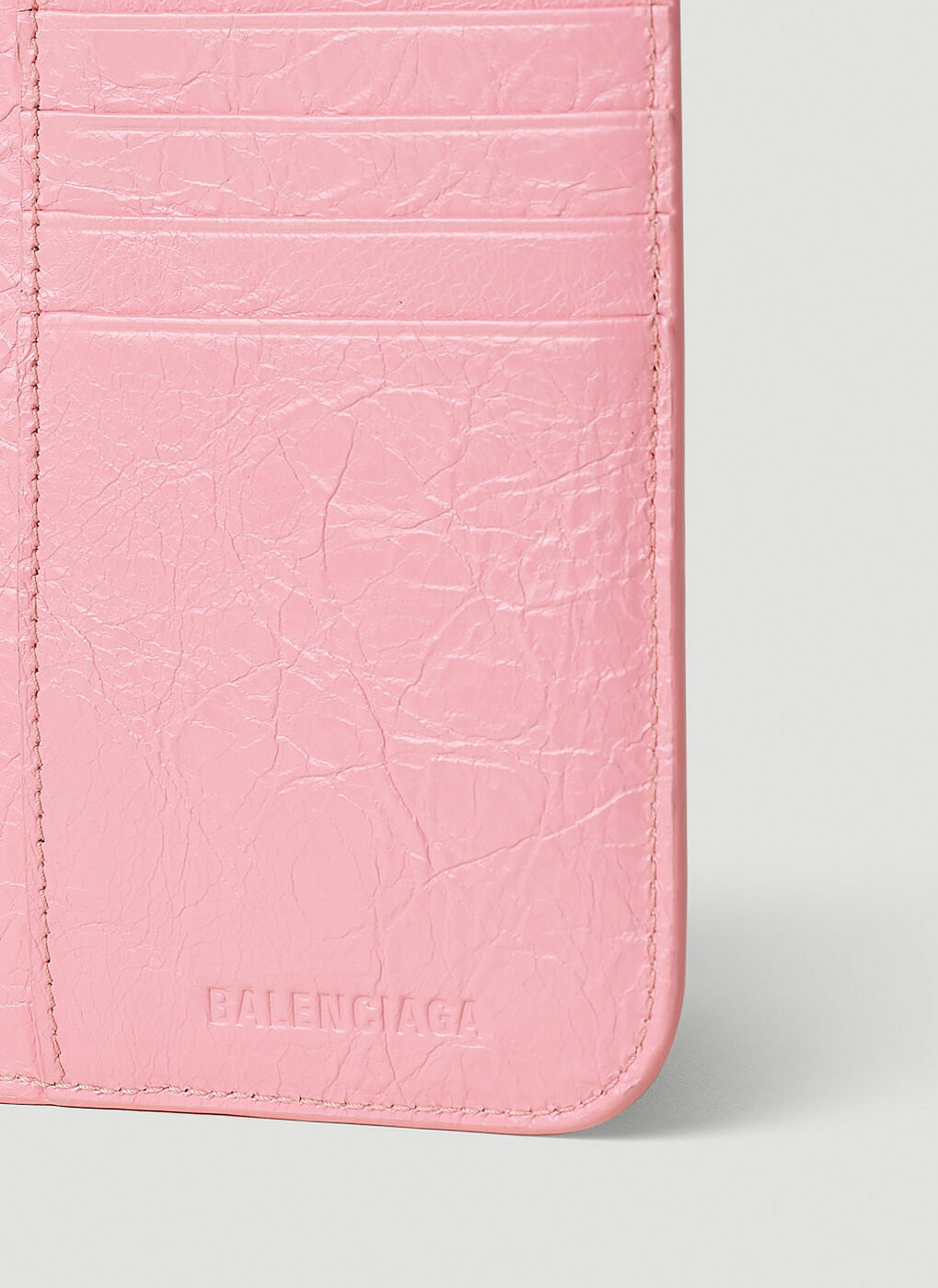 ●送料込●BALENCIAGA●Card Holder Sweet Pink/L Bl BALENCIAGA Shiny Calfskin Logo Crocodile Embossed Large Cash