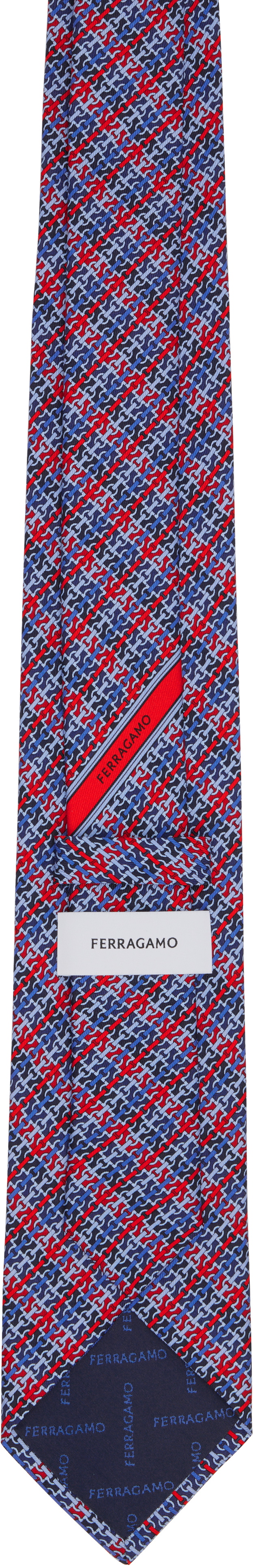 Ferragamo Navy Gancini Chain Print Silk Tie