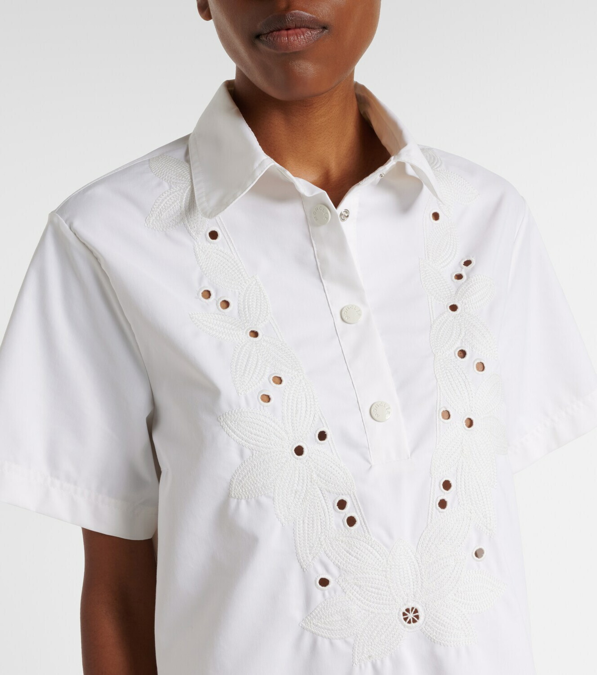 Moncler Embroidered cotton-blend poplin midi dress