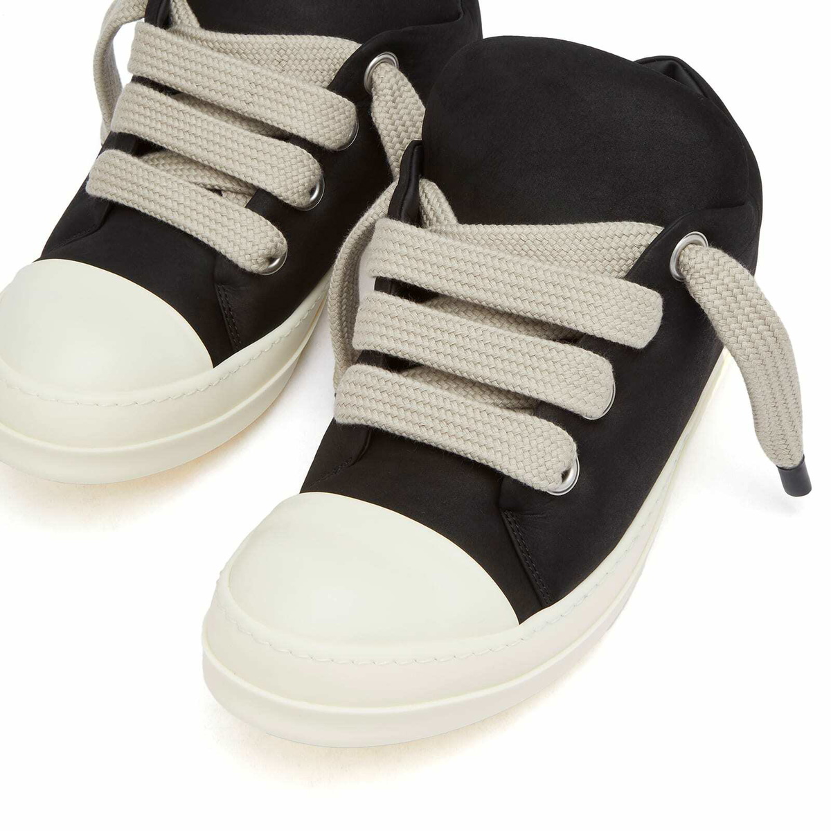 Rick Owens Men's Jumbo Lace Padded Low Sneakers in Black/Milk/Milk