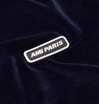 AMI - Logo-Appliquéd Cotton-Blend Velour Sweatshirt - Men - Navy