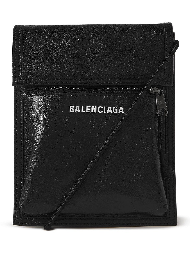 Photo: Balenciaga - Explorer Logo-Print Crinkled-Leather Messenger Bag