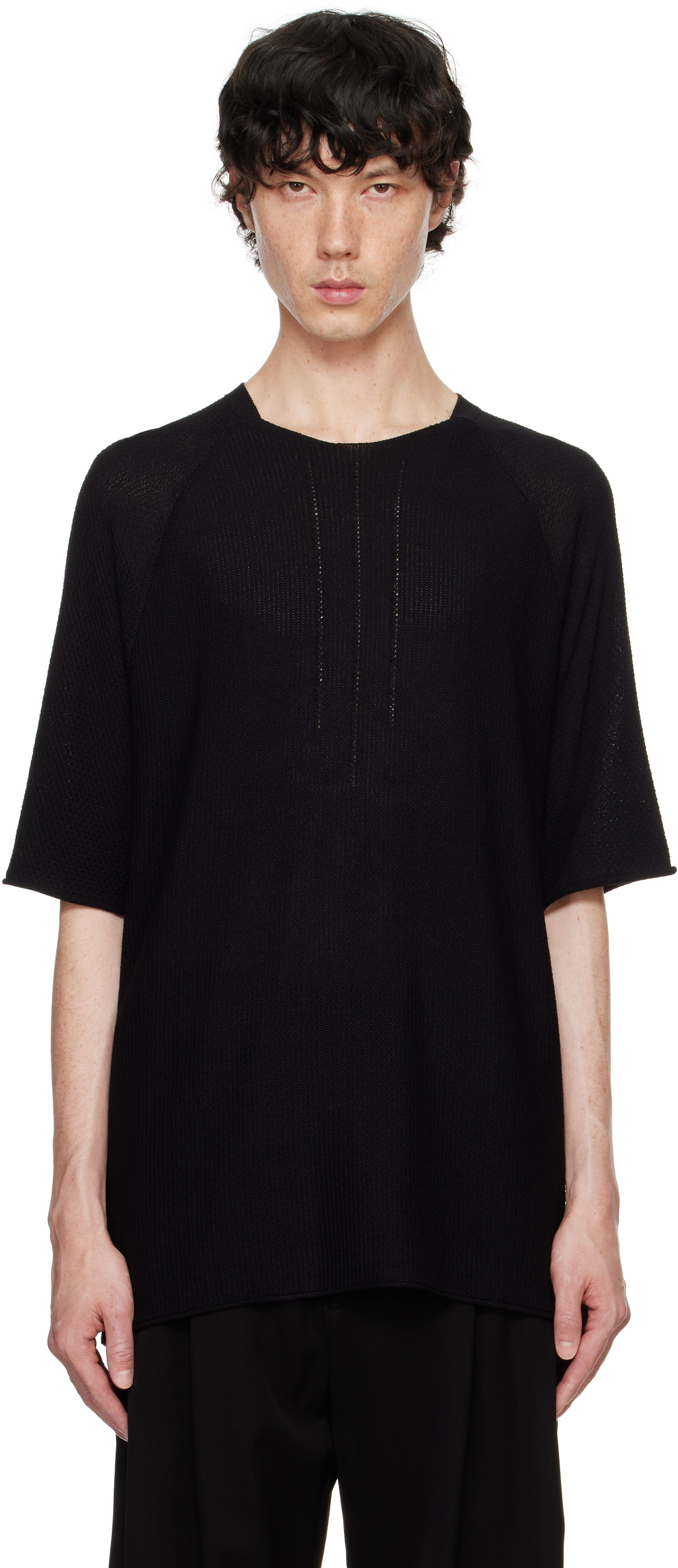 DEVOA カットソー DEVOA Black Paneled T-shirt DEVOA