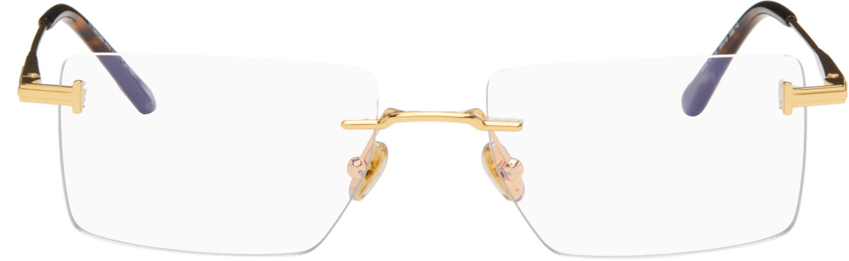 TOM FORD Gold Rectangular Blue Light Glasses