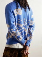 Rhude - Intarsia-Knit Supima Cotton and Cashmere-Blend Sweater - Blue