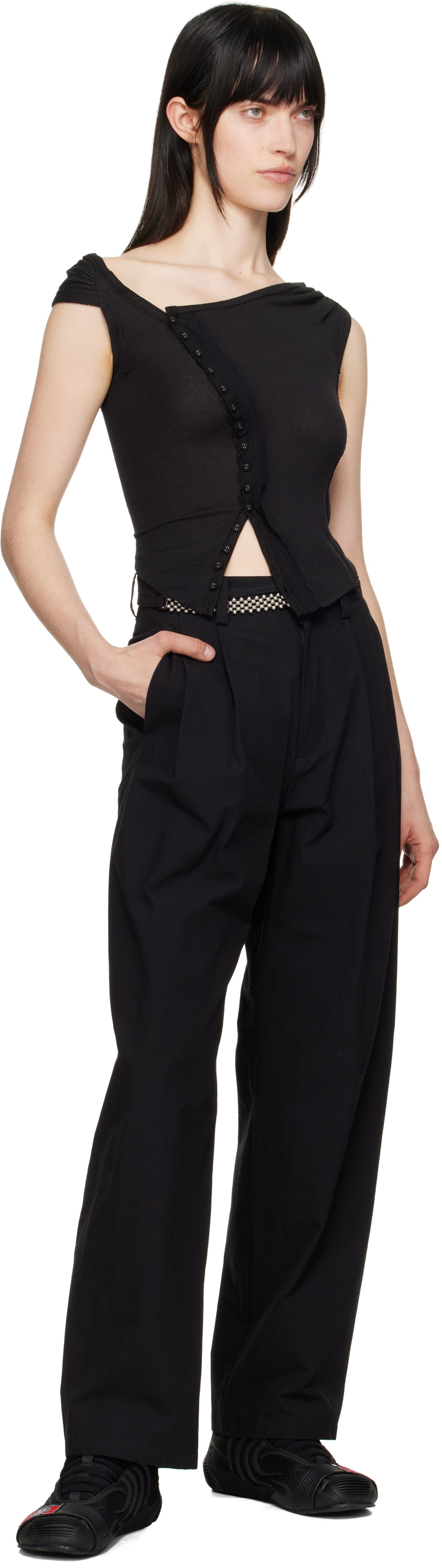 HYEIN SEO Black Wide Beaded Belt Trousers