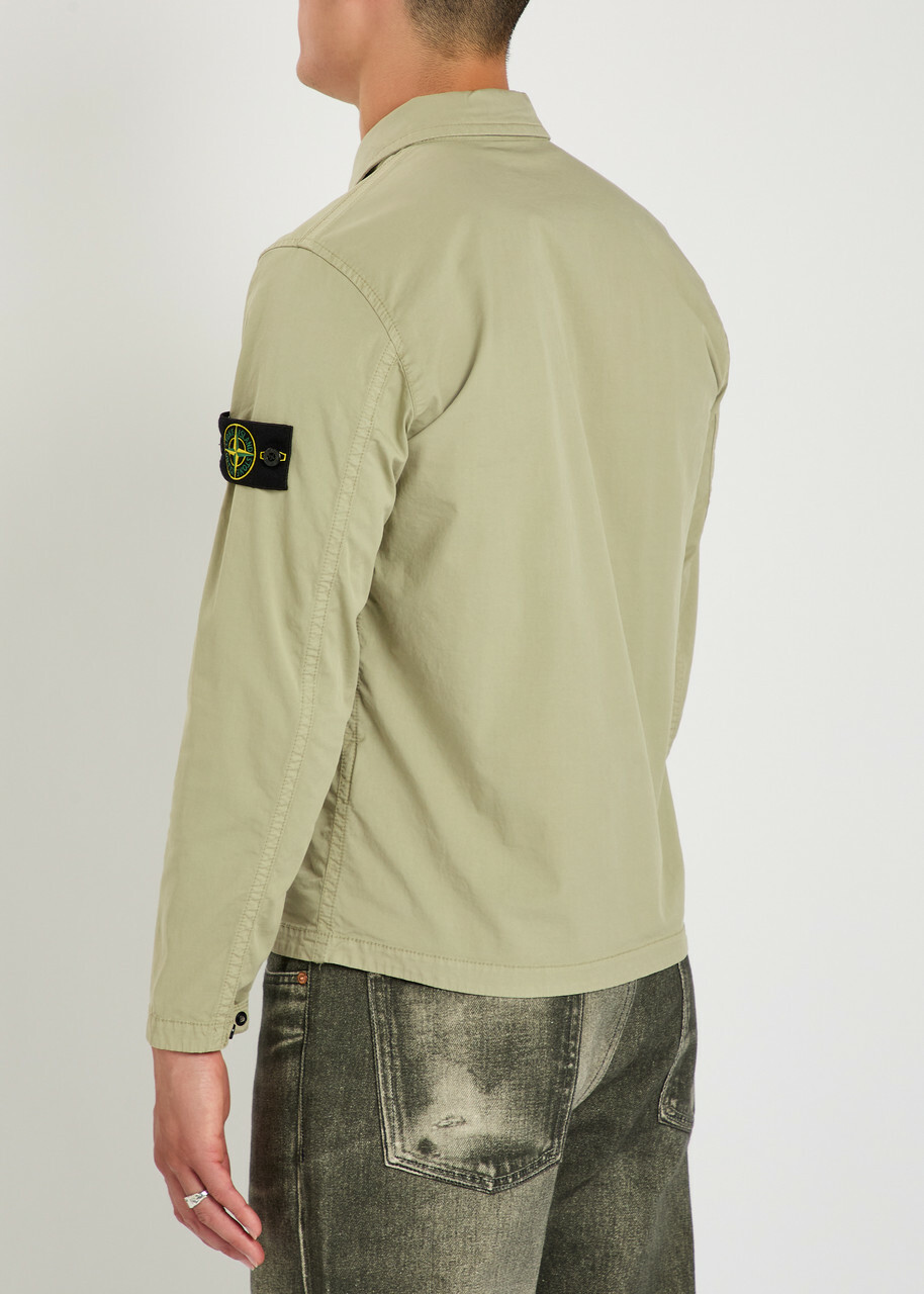 Stone Island Logo-appliquéd Stretch-cotton Overshirt Green Light