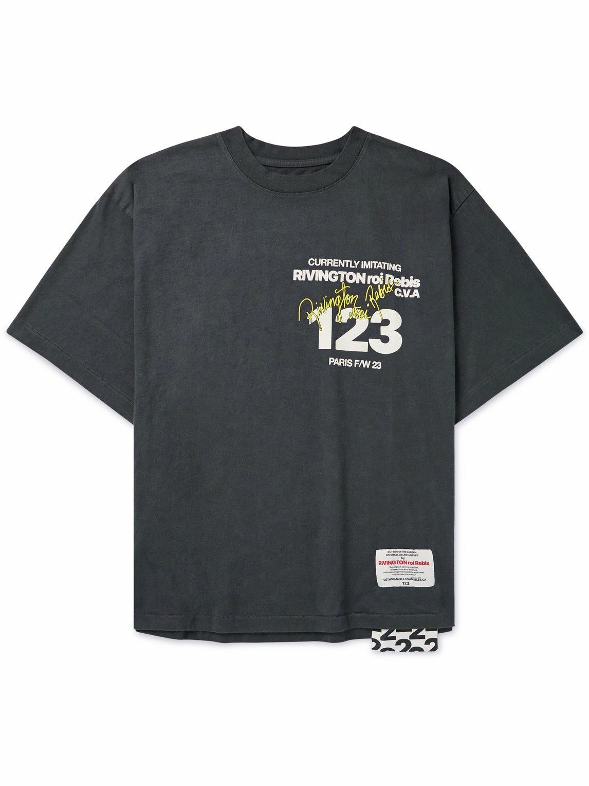 Photo: RRR123 - Logo-Appliquéd Printed Cotton-Jersey T-Shirt - Gray