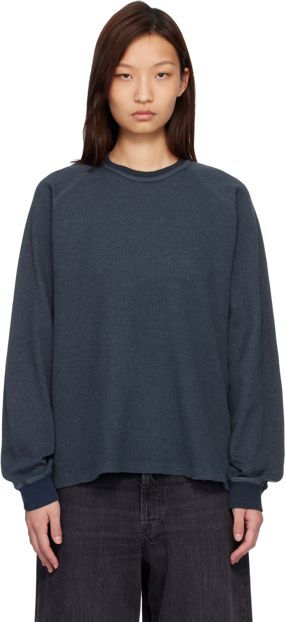 COOR Blue Waffle Raglan Long Sleeve T-shirt