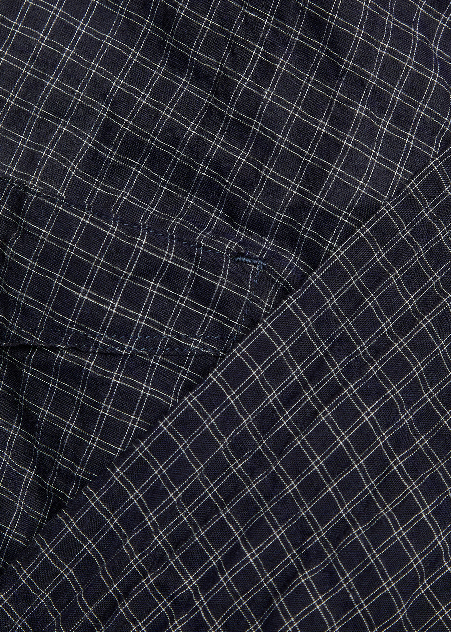 Officine Générale Beniot Checked Crinkled Cotton-blend Shirt Navy