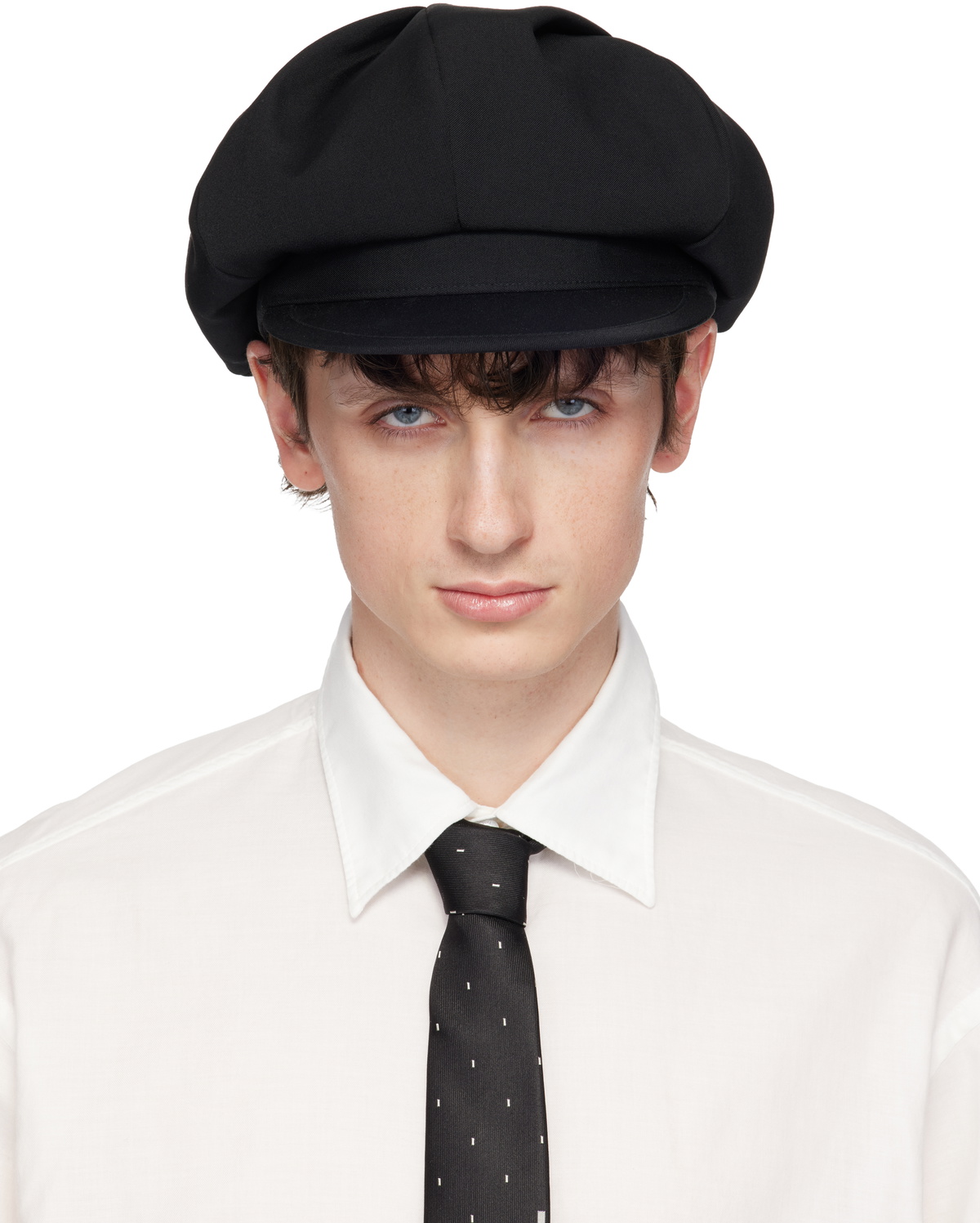 YOHJI YAMAMOTO Black Wool Gabardine Tuck Casquette Cap Yohji Yamamoto