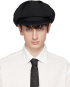 YOHJI YAMAMOTO Black Wool Gabardine Tuck Casquette Cap