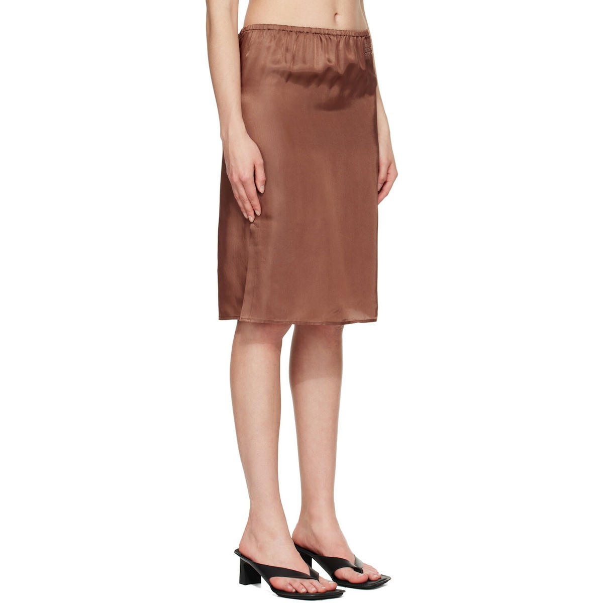 MM6 Maison Margiela Brown Satin Midi Skirt