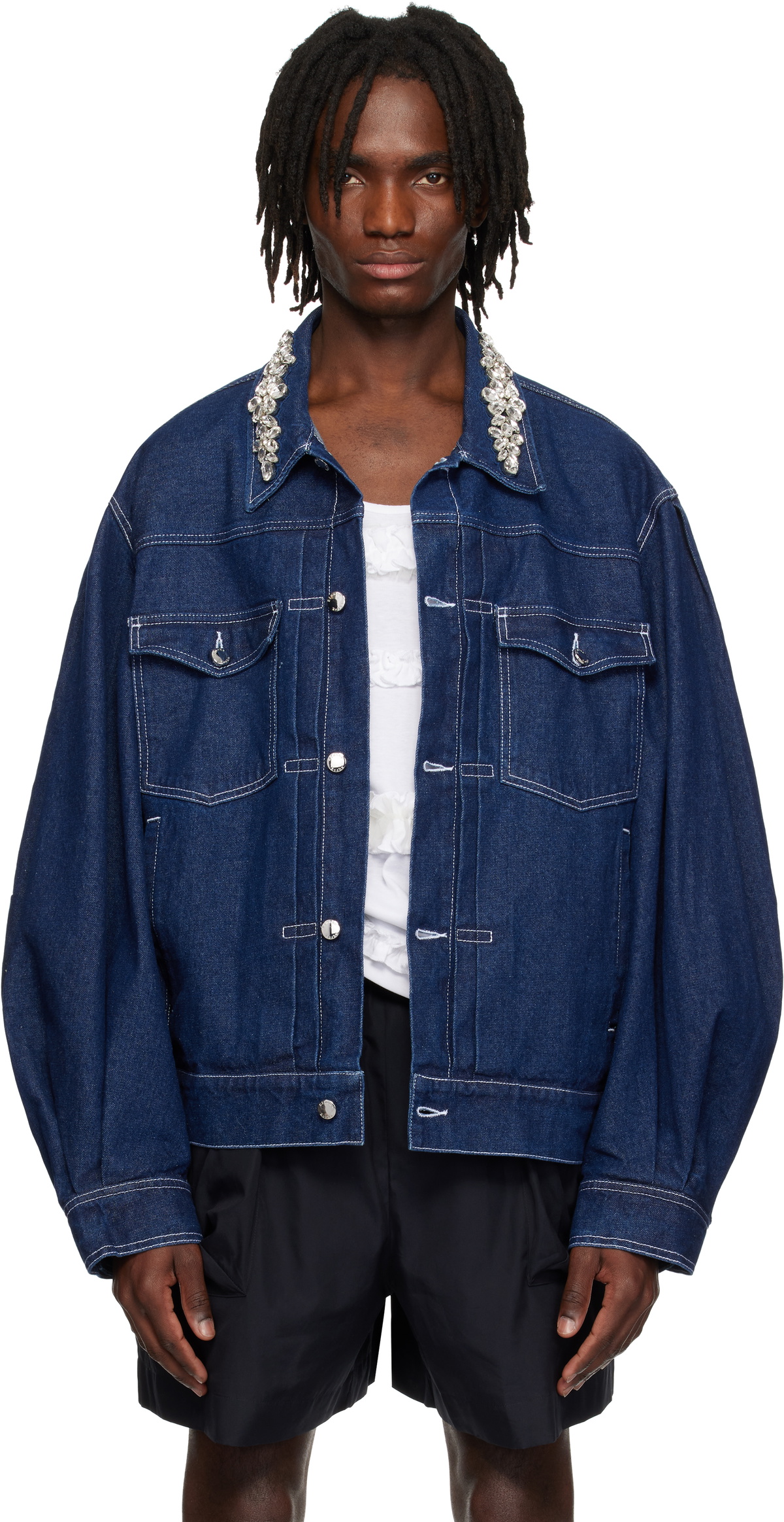 Simone Rocha Blue Embellished Denim Jacket Simone Rocha