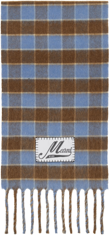 Photo: Marni Blue & Brown Double Check Logo Wool Mohair Scarf
