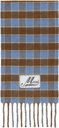 Marni Blue & Brown Double Check Logo Wool Mohair Scarf