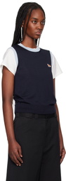 Maison Kitsuné Navy Baby Fox Patch Bi-Color Knitted Tank Top