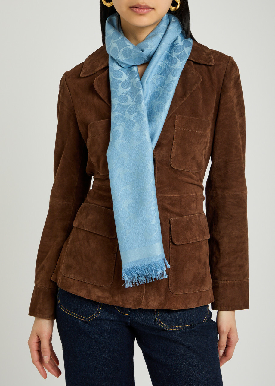 Coach Signature C Logo-jacquard Scarf - Blue - One Size