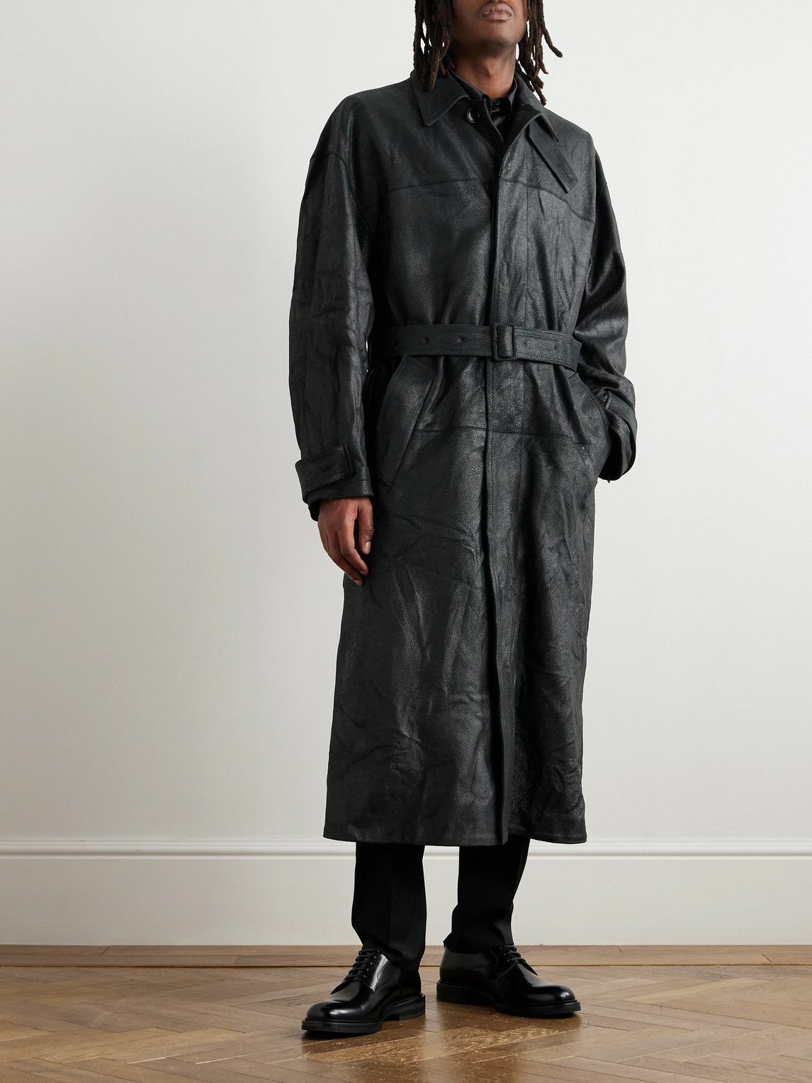 Dolce&Gabbana - Belted Paneled Textured-Leather Trench Coat - Black