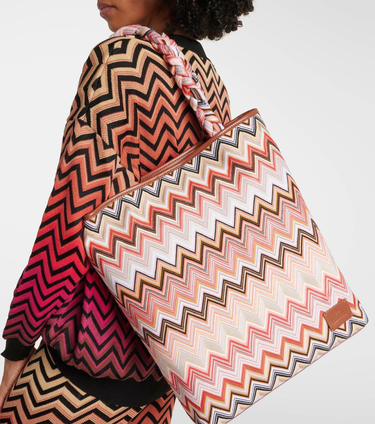 Missoni Zigzag Large leather-trimmed tote bag Missoni