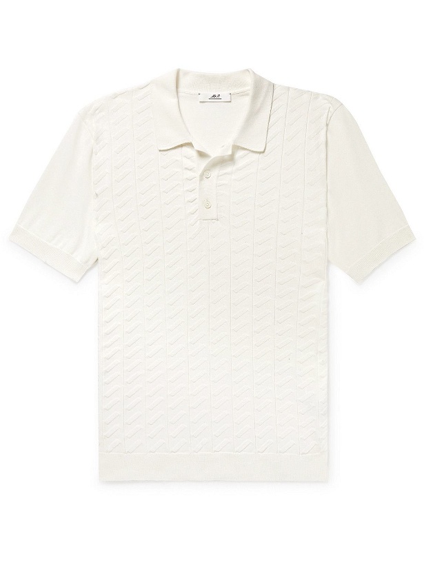 Photo: Mr P. - Knitted Textured Organic Cotton Polo Shirt - White