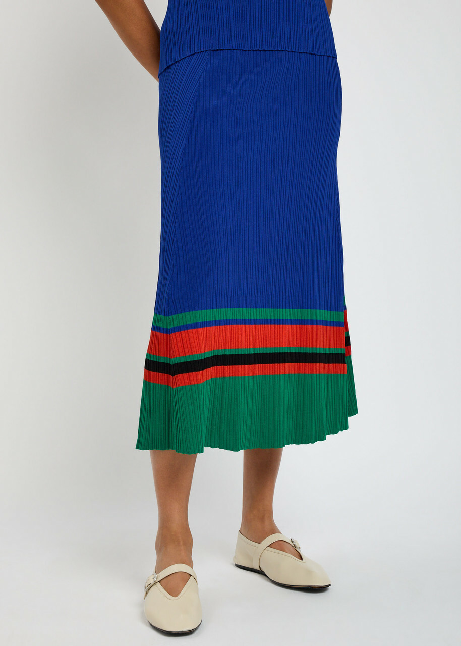 Wales Bonner Island Ribbed-knit Midi Skirt Blue
