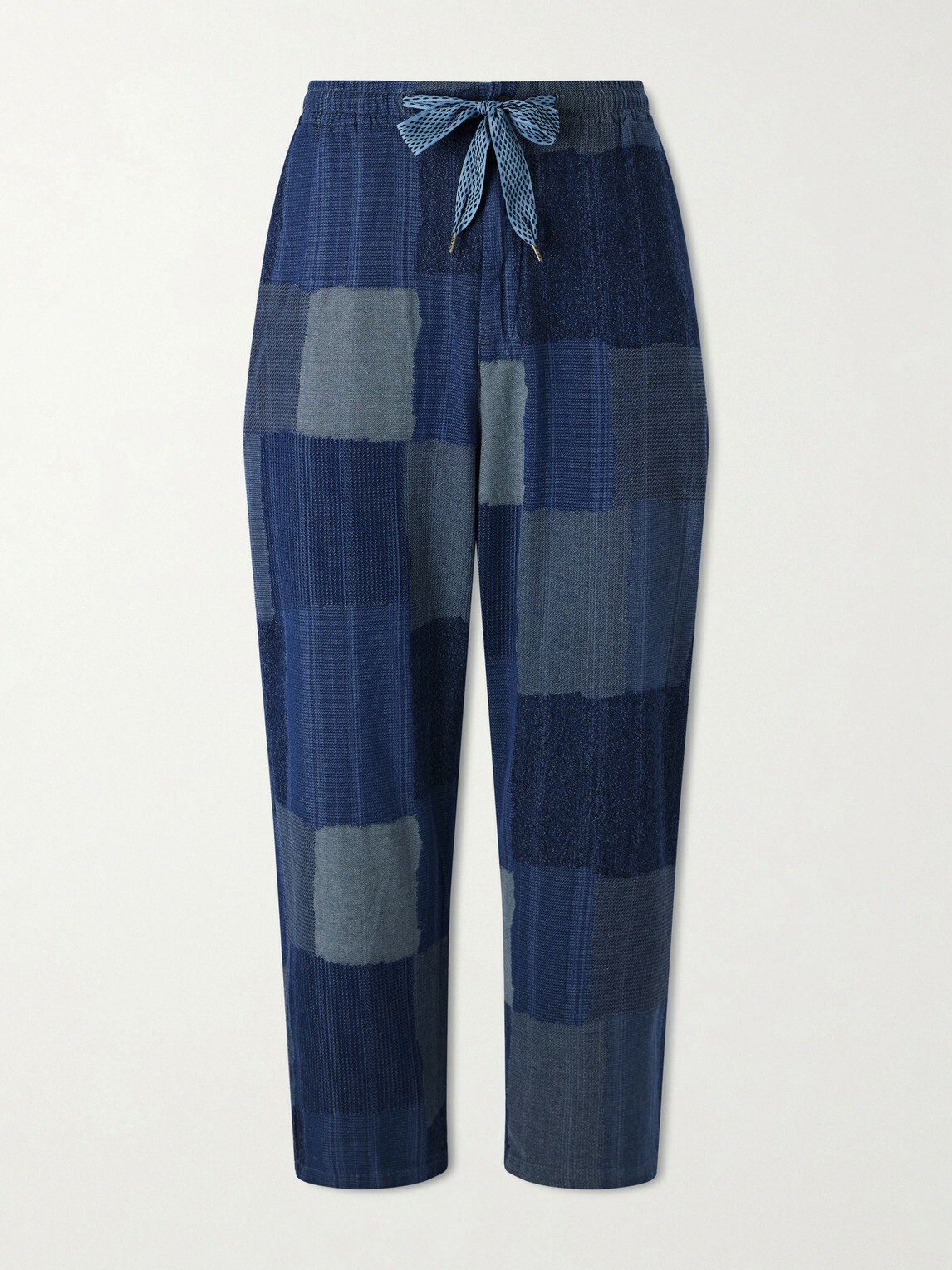 KAPITAL - Tugihagi Straight-Leg Patchwork Cotton Drawstring Trousers - Blue