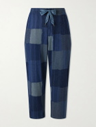 KAPITAL - Tugihagi Straight-Leg Patchwork Cotton Drawstring Trousers - Blue