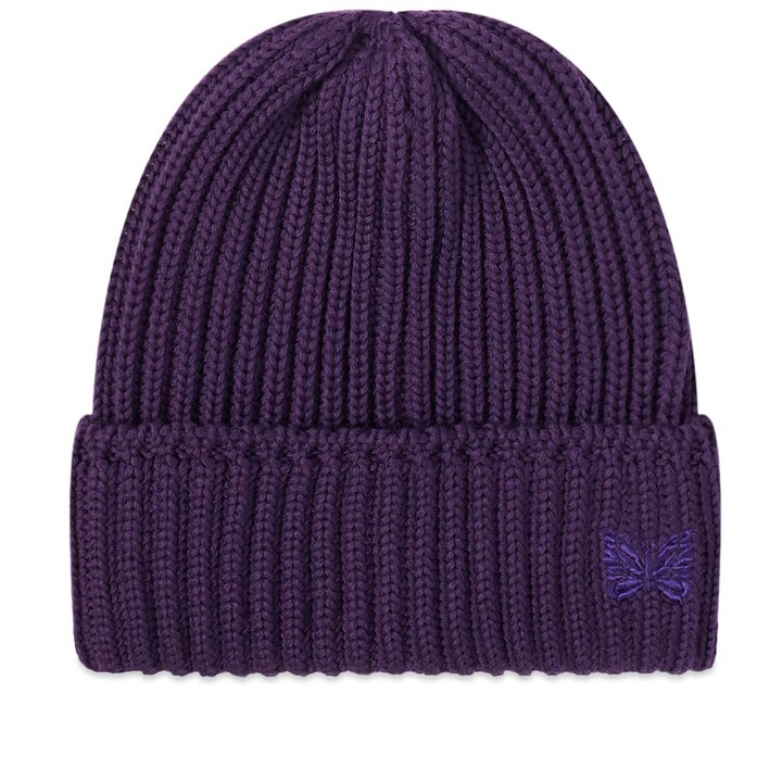 Photo: Needles Men's Merino Wool Beanie Hat in Purple