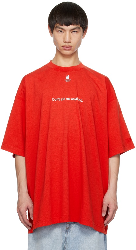 Photo: VETEMENTS Red 'Don't Ask Me Anything' T-Shirt