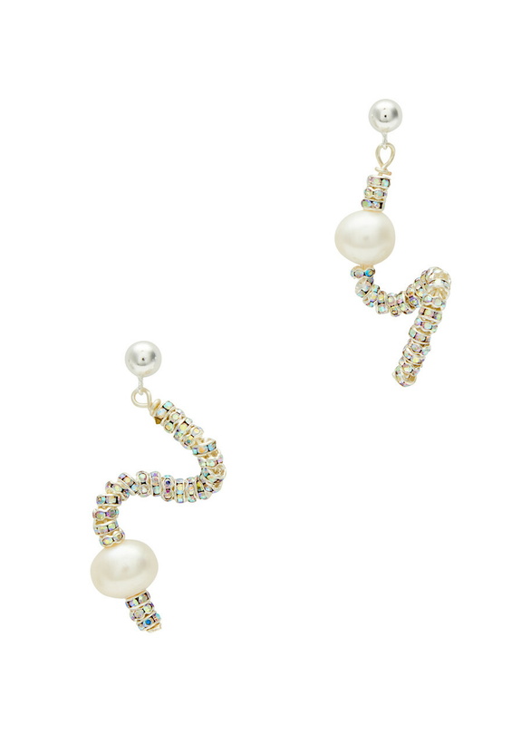 Photo: Pearl Octopuss.y Tiny Snakes Embellished Drop Earrings - Silver - One Size