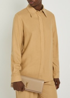 Saint Laurent Kate Logo Pebbled Leather Clutch - Beige - One Size