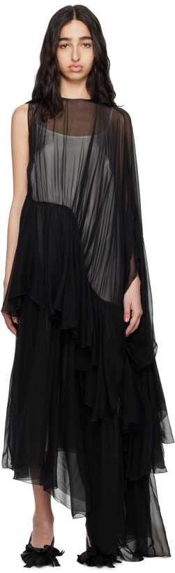 Photo: ALAINPAUL Black & White Extended Ruffle Maxi Dress