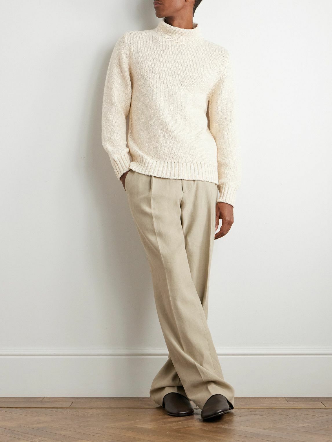 UMIT BENAN B - Ribbed Cotton and Cashmere-Blend Rollneck Sweater - Neutrals