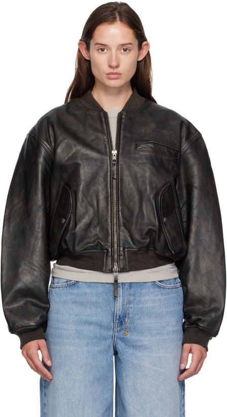 Photo: Ksubi Black Alpha Crop Leather Bomber Jacket
