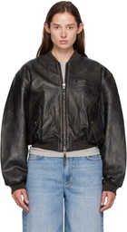 Ksubi Black Alpha Crop Leather Bomber Jacket