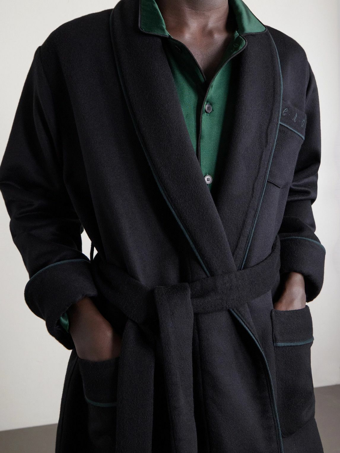 Enfants Riches Déprimés - Logo-Embroidered Belted Wool and Cashmere-Blend Robe - Black