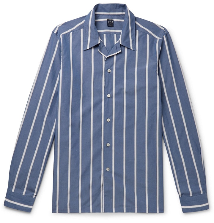 Photo: Beams F - Camp-Collar Striped Cotton-Poplin Shirt - Blue