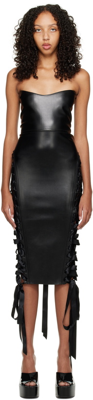 Photo: Sia Arnika Black Lace Up Faux-Leather Midi Dress