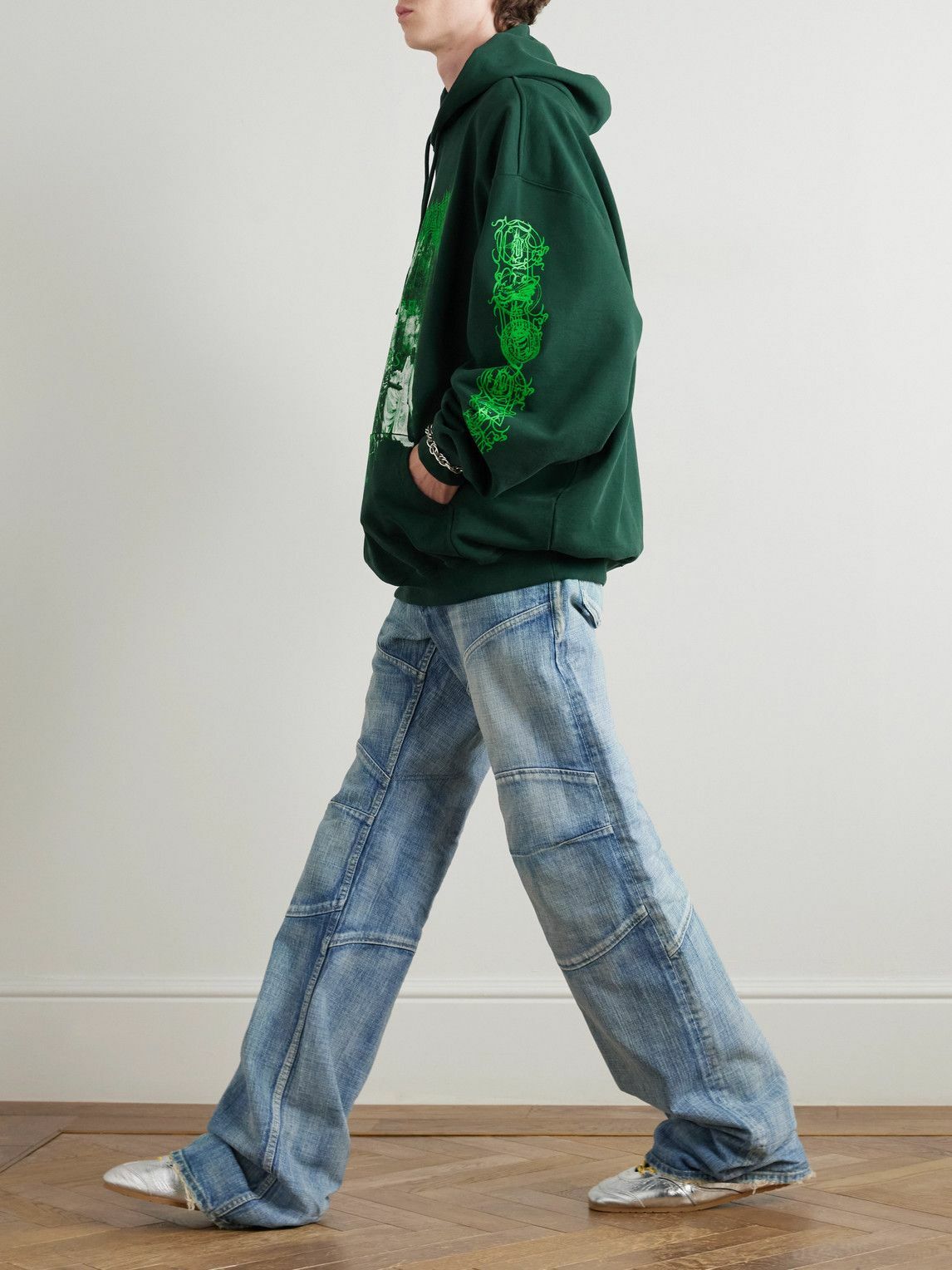 VETEMENTS - Oversized Printed Cotton-Jersey Hoodie - Green Vetements